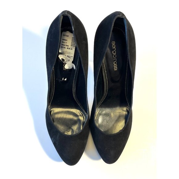 Sergio Rossi Black Suede Pumps w/ Gold Pebbled Heel, Size 11 (US) 41 (EU) New! - Picture 3 of 12
